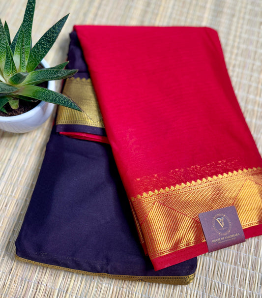 Red & Black Half-and-Half Mysore Silk Crepe Crepe Saree