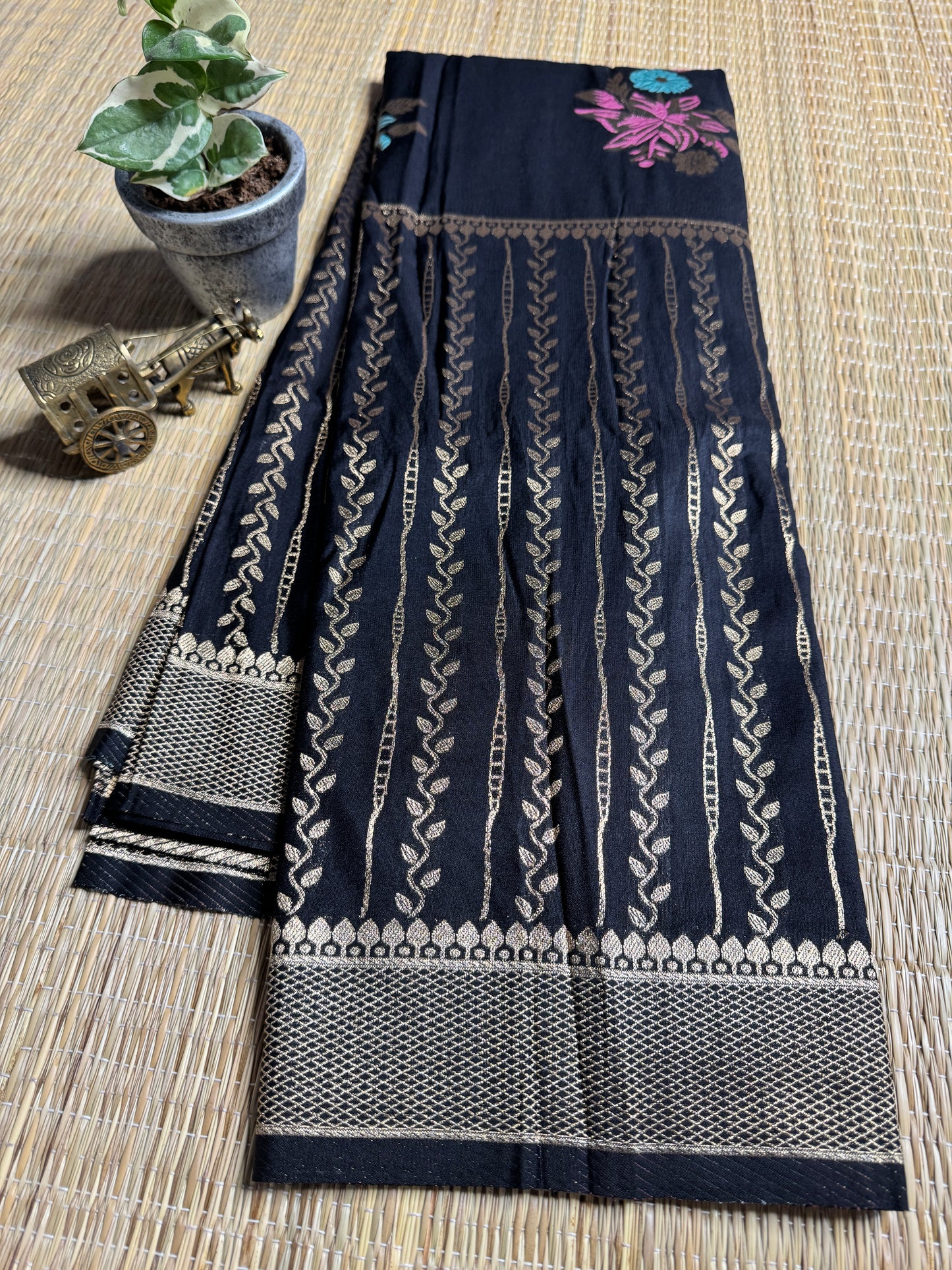 Black Banarasi Crepe Silk Saree with rich Zari Weaving