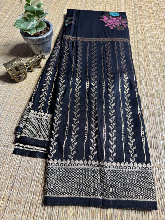 Black Banarasi Crepe Silk Saree with rich Zari Weaving