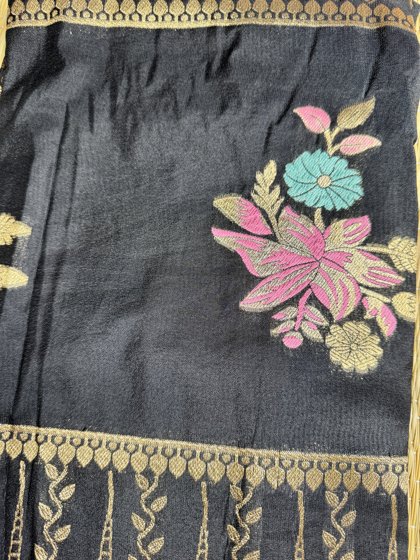 Black Banarasi Crepe Silk Saree with rich Zari Weaving