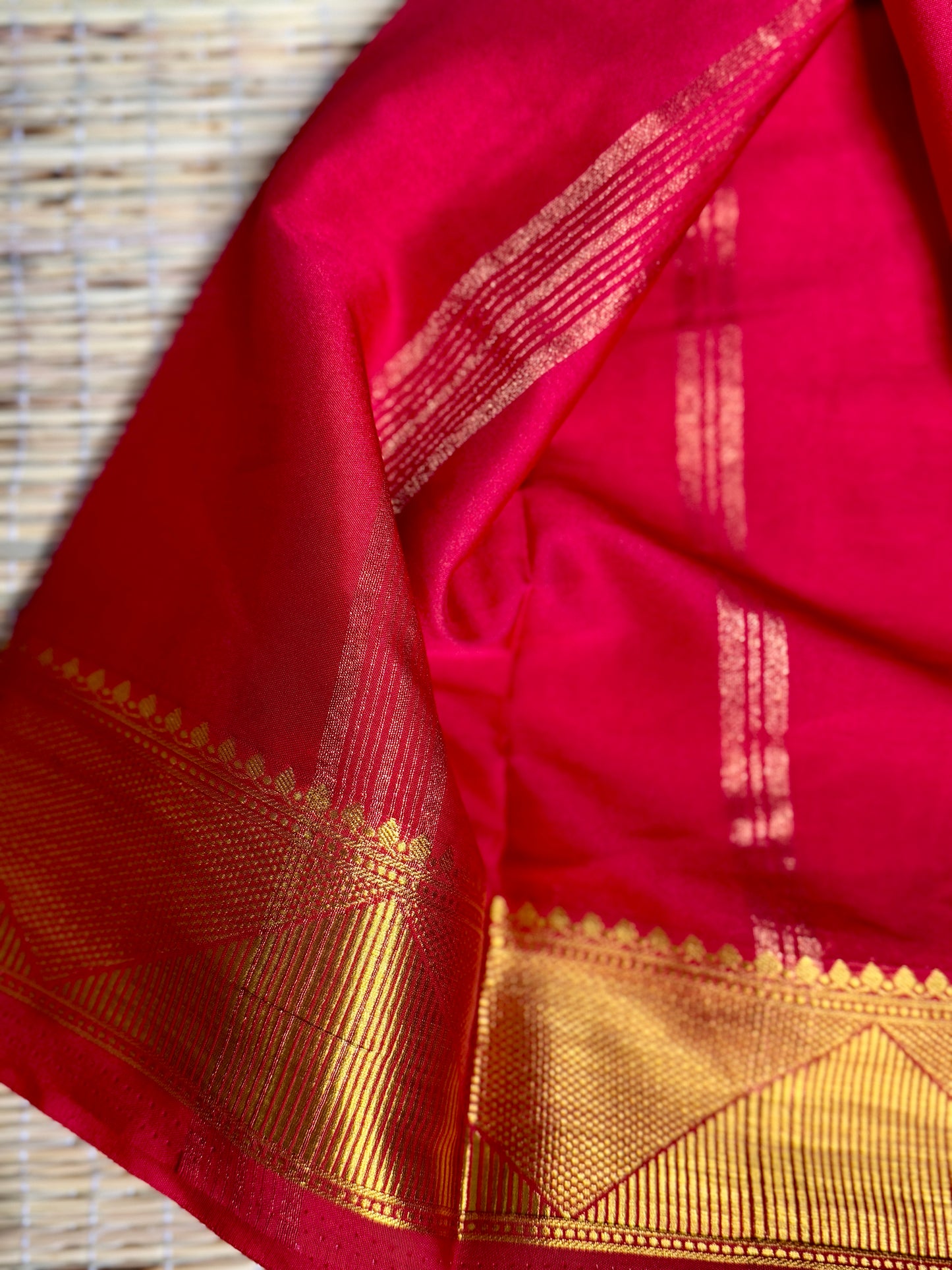 Red & Black Half-and-Half Mysore Silk Crepe Crepe Saree