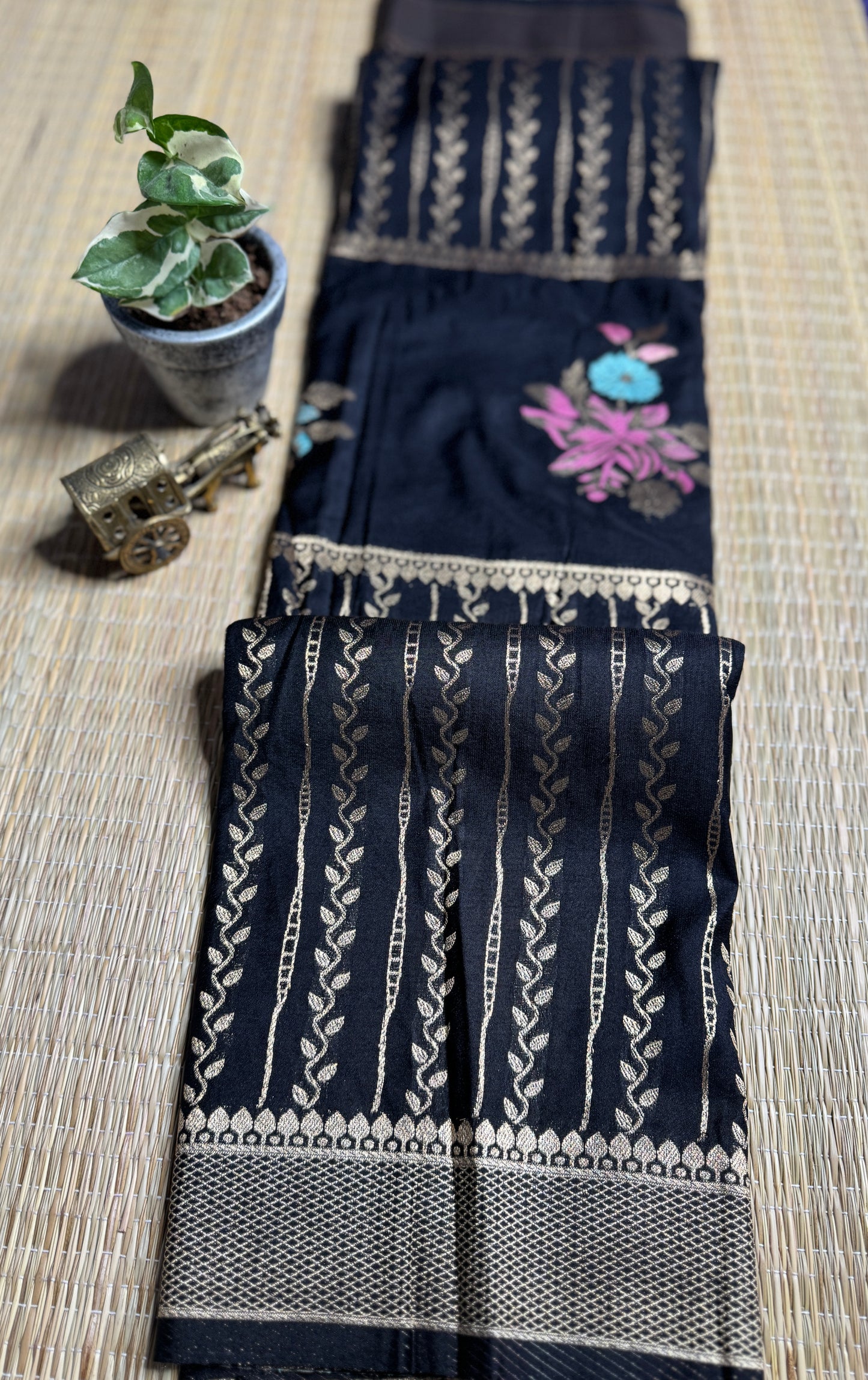 Black Banarasi Crepe Silk Saree with rich Zari Weaving