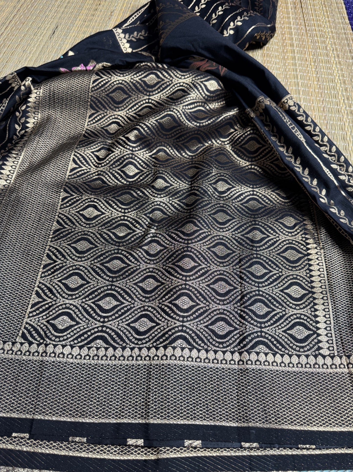 Black Banarasi Crepe Silk Saree with rich Zari Weaving