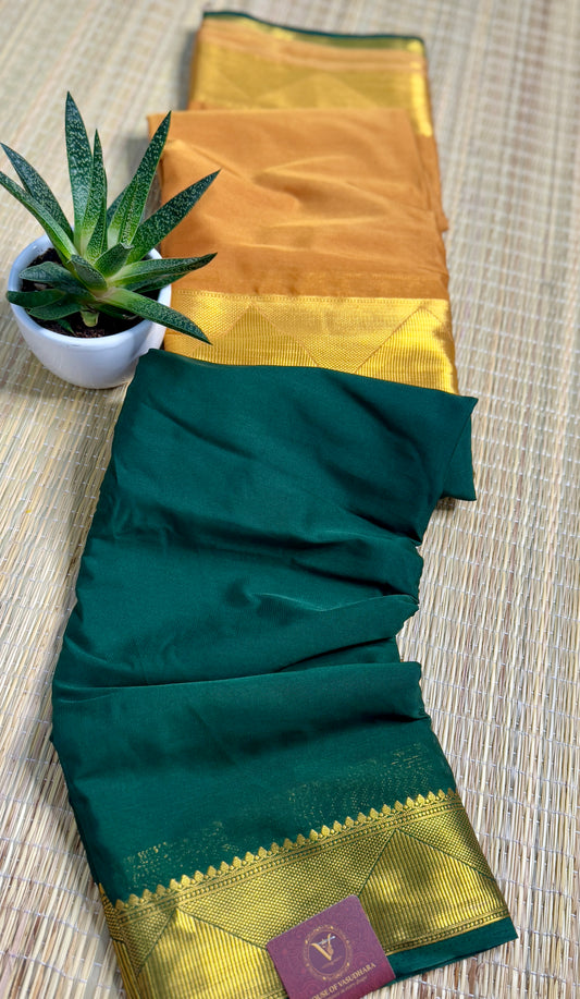 Green & Gold Half-and-Half Mysore Silk Crepe Crepe Saree
