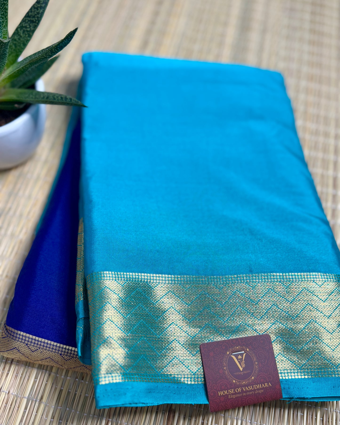 Blue Half-and-Half Mysore Silk Crepe Crepe Saree