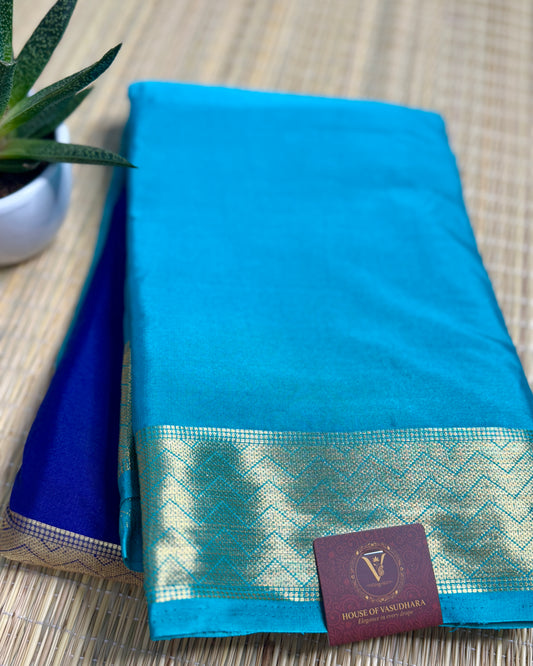 Blue Half-and-Half Mysore Silk Crepe Crepe Saree