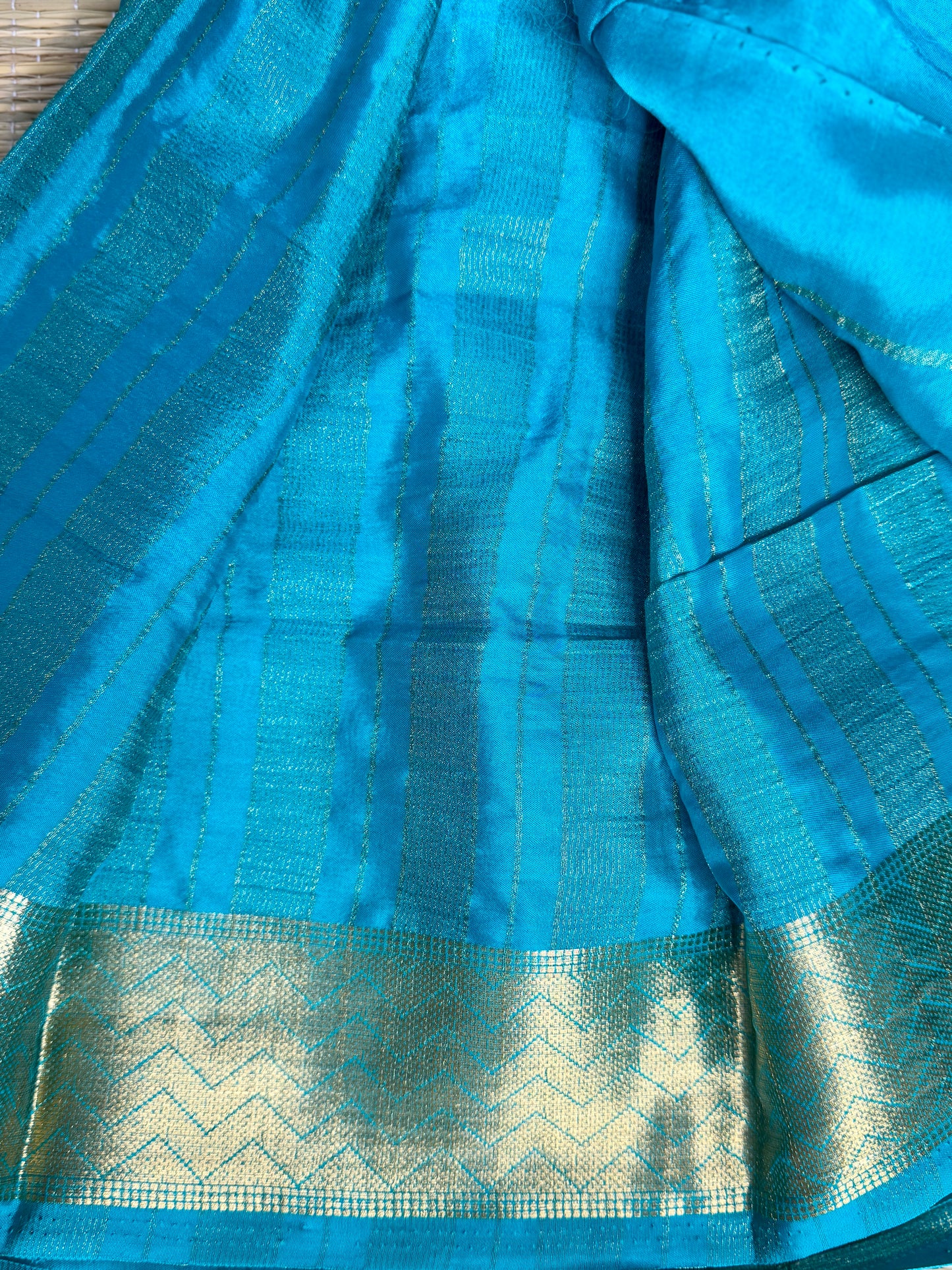 Blue Half-and-Half Mysore Silk Crepe Crepe Saree