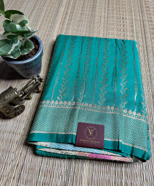 Green Banarasi Crepe Silk Saree with rich Zari Weaving