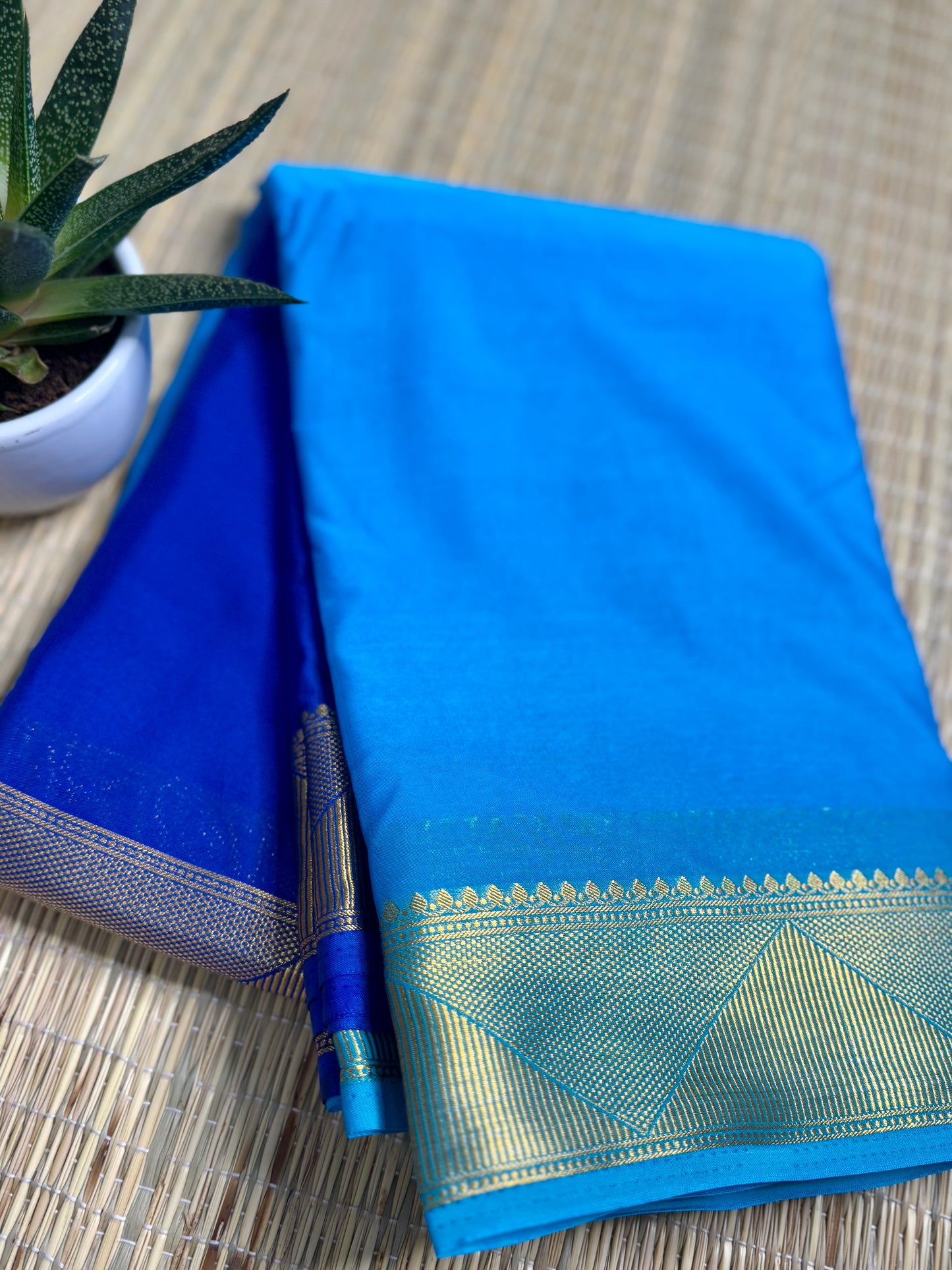 Blue Half-and-Half Mysore Silk Crepe Crepe Saree