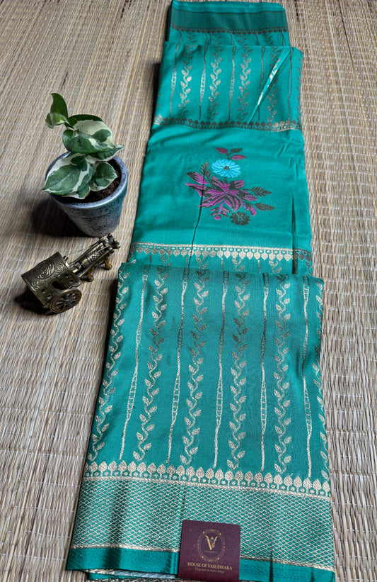 Green Banarasi Crepe Silk Saree with rich Zari Weaving