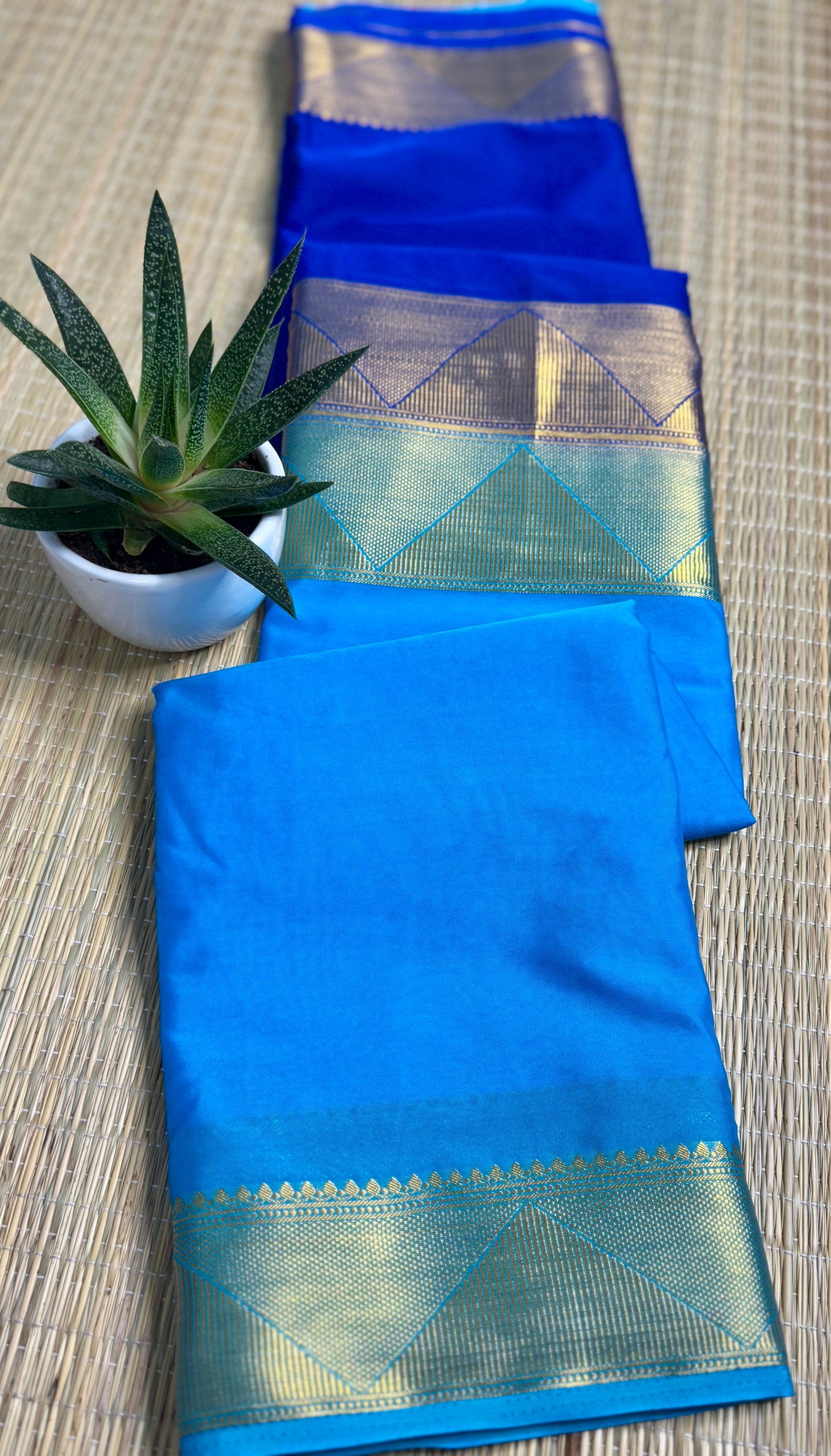 Blue Half-and-Half Mysore Silk Crepe Crepe Saree