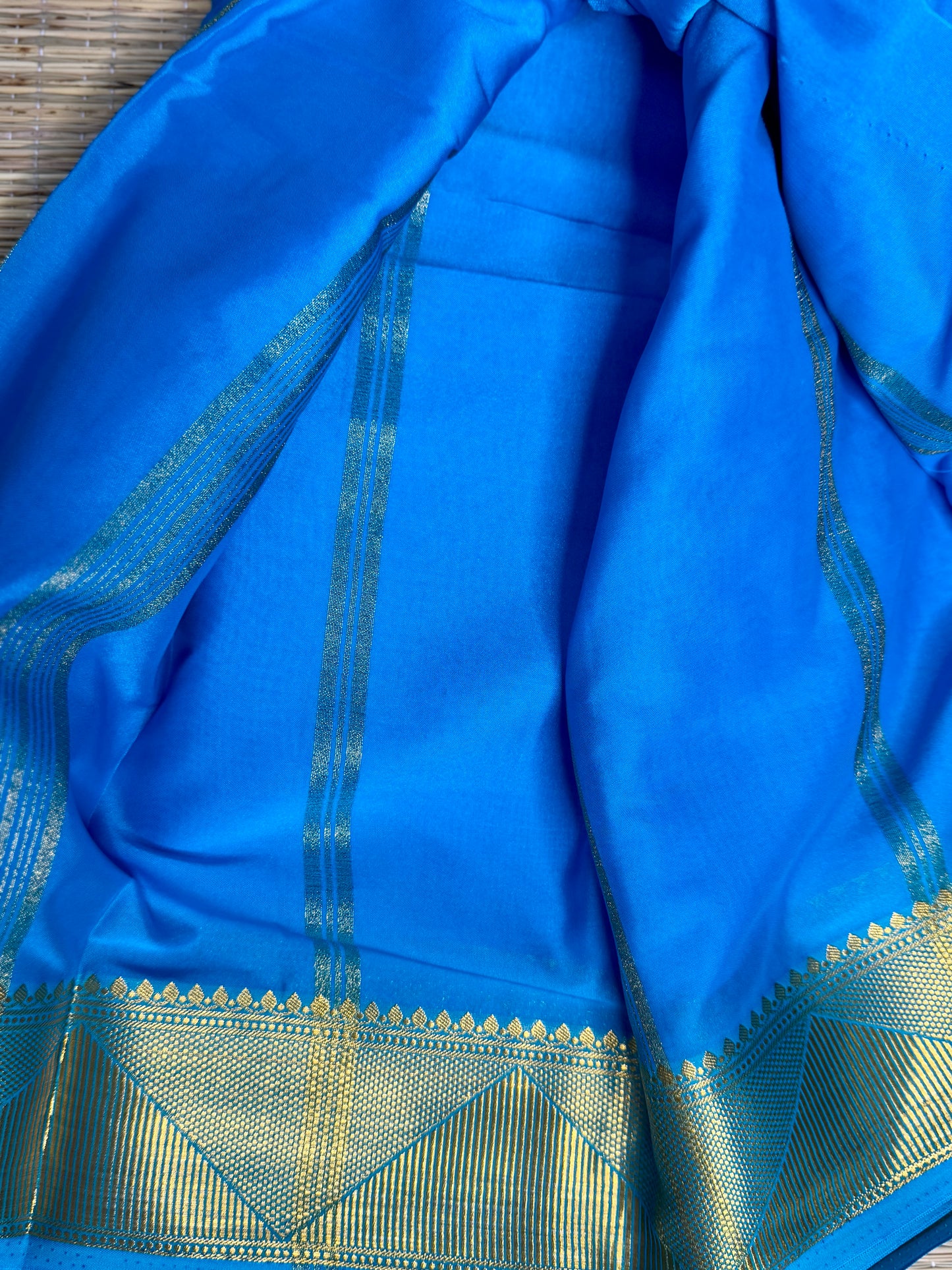 Blue Half-and-Half Mysore Silk Crepe Crepe Saree