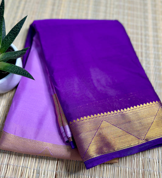Purple & Lavender Half-and-Half Mysore Silk Crepe Crepe Saree