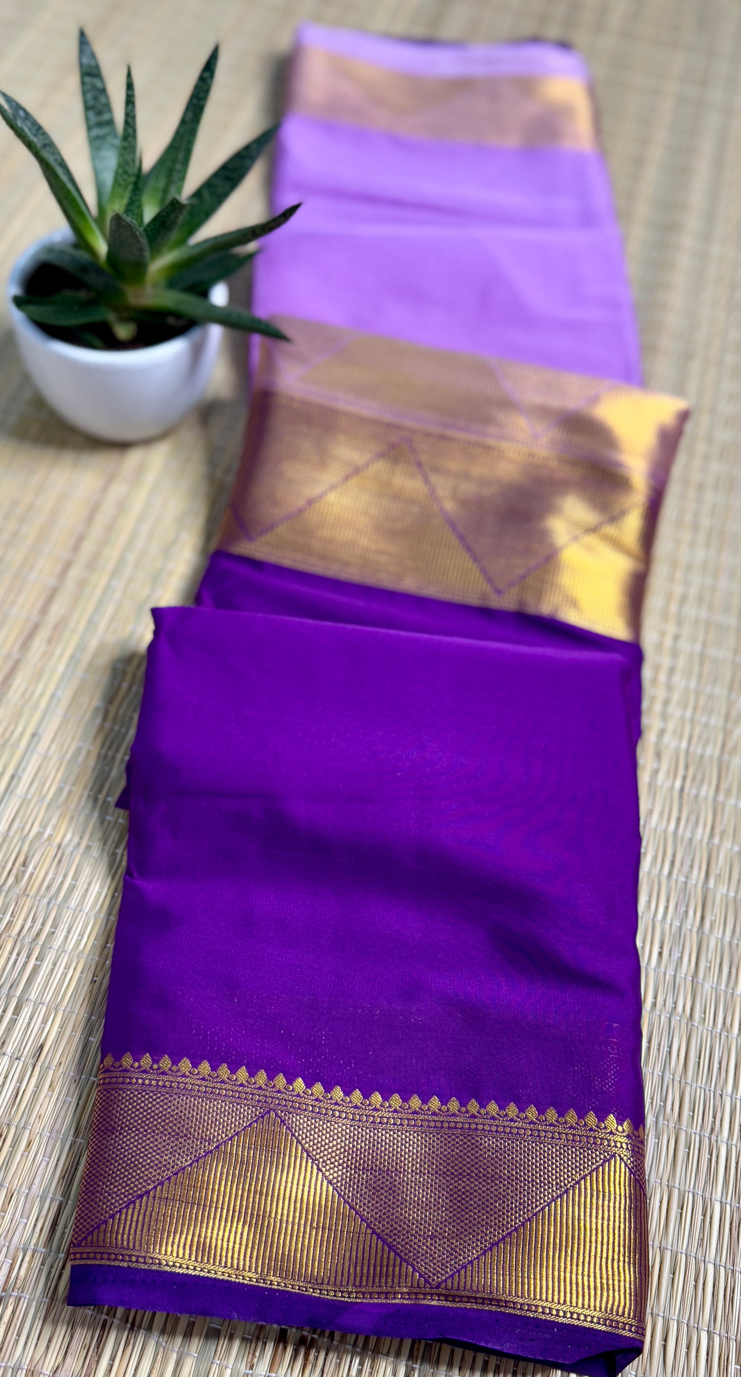 Purple & Lavender Half-and-Half Mysore Silk Crepe Crepe Saree