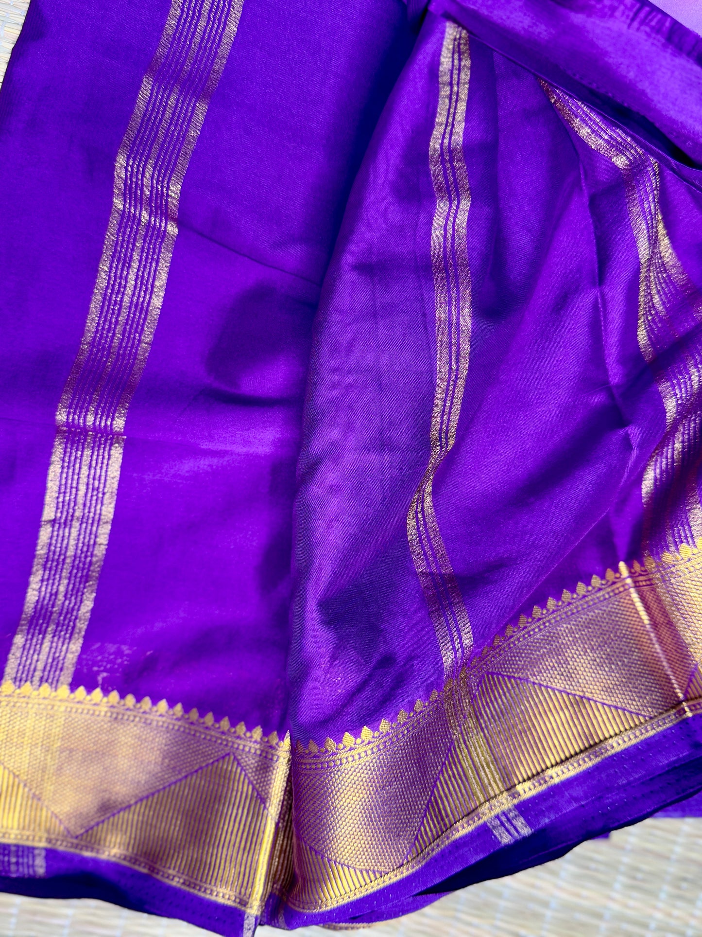 Purple & Lavender Half-and-Half Mysore Silk Crepe Crepe Saree