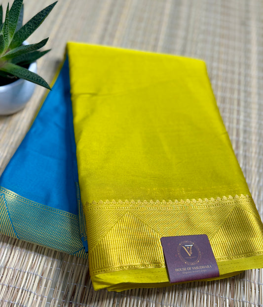 Gold & Blue Half-and-Half Mysore Silk Crepe Crepe Saree