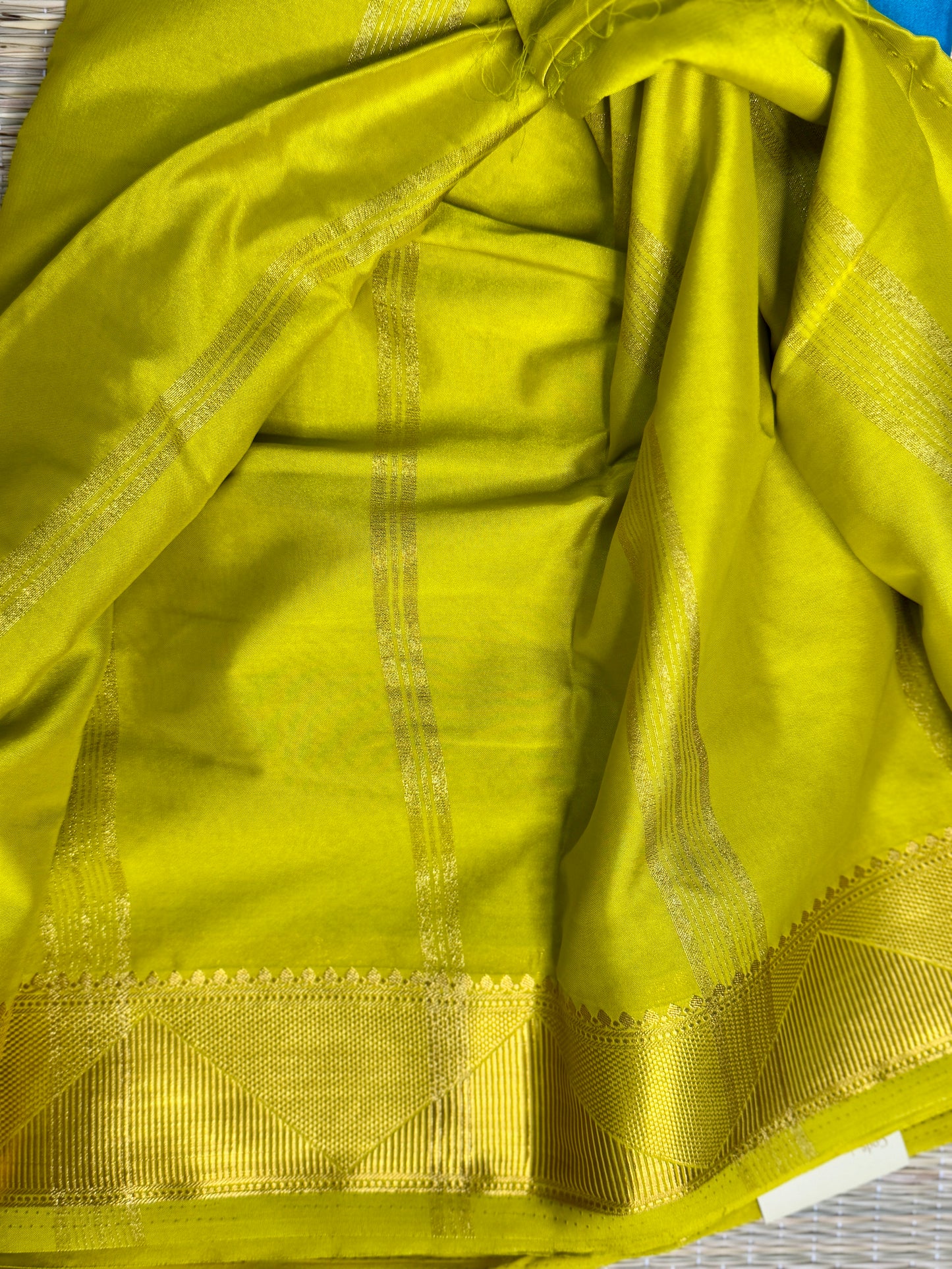Gold & Blue Half-and-Half Mysore Silk Crepe Crepe Saree