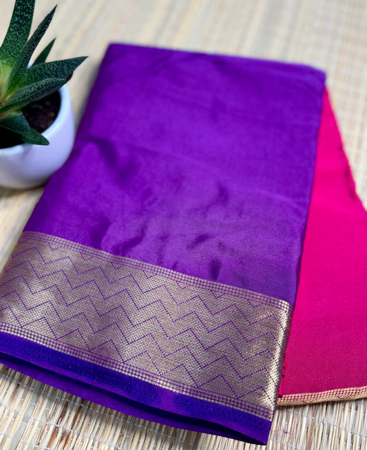 Purple & Pink Half-and-Half Mysore Silk Crepe Crepe Saree