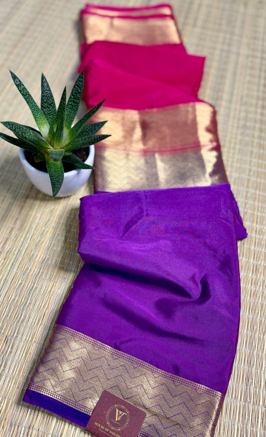 Purple & Pink Half-and-Half Mysore Silk Crepe Crepe Saree