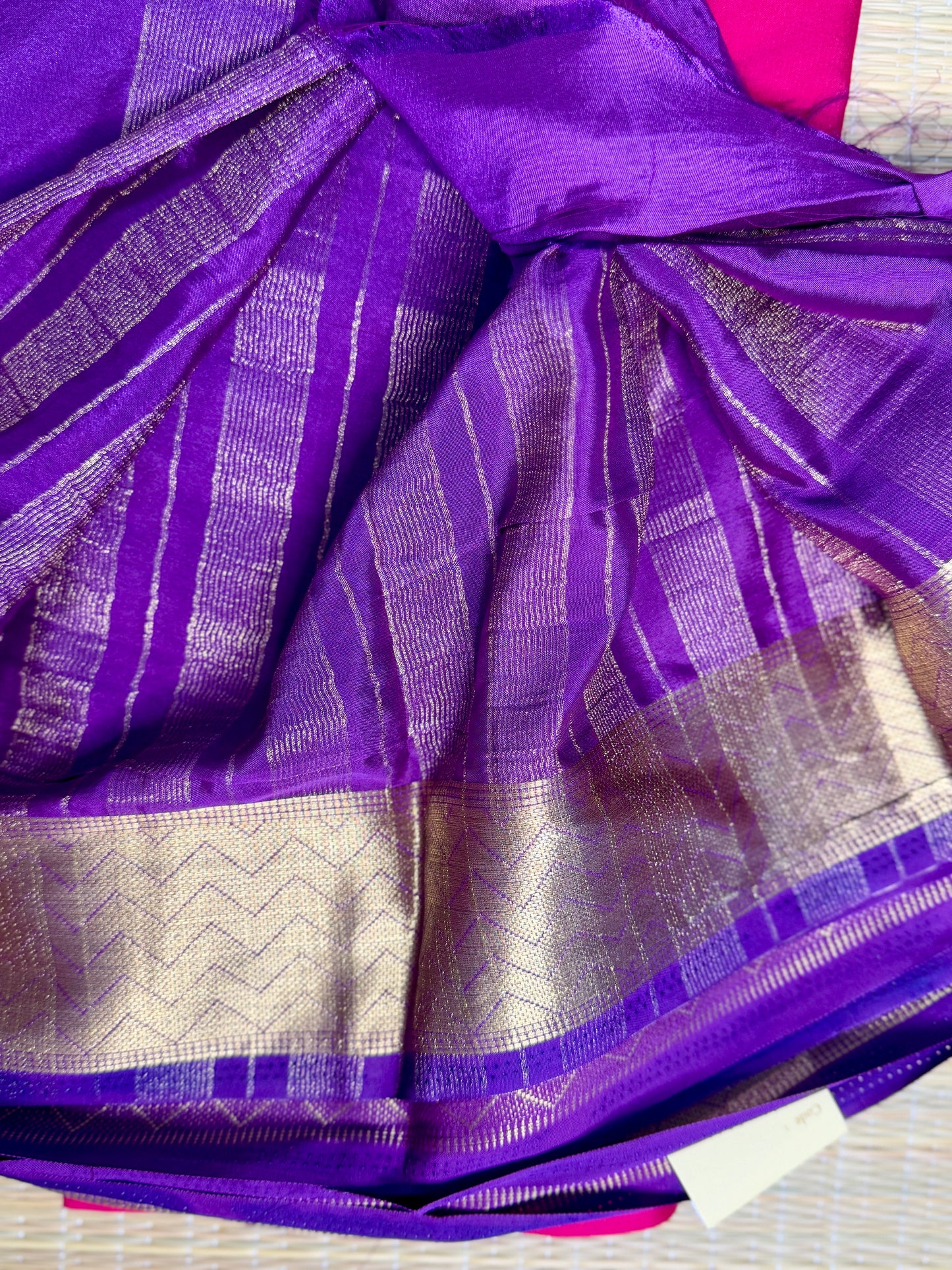 Purple & Pink Half-and-Half Mysore Silk Crepe Crepe Saree
