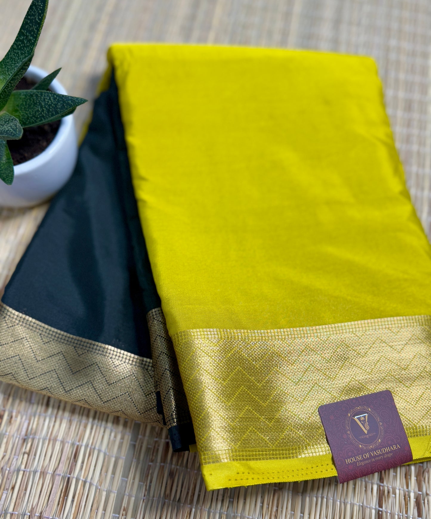 Bottle Green & Gold Half-and-Half Mysore Silk Crepe Crepe Saree