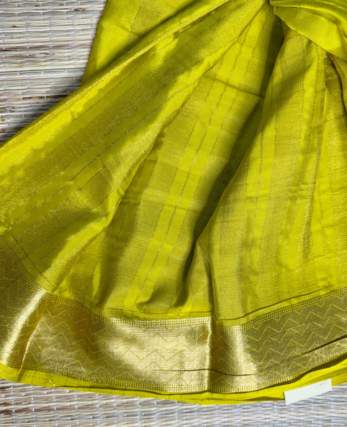 Bottle Green & Gold Half-and-Half Mysore Silk Crepe Crepe Saree