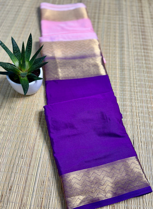 Baby Pink & Purple Half-and-Half Mysore Silk Crepe Crepe Saree