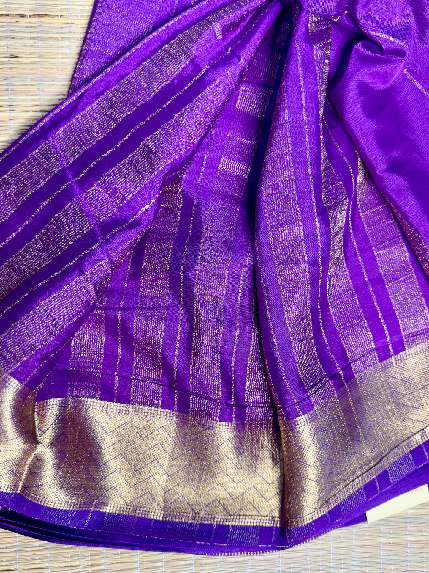 Baby Pink & Purple Half-and-Half Mysore Silk Crepe Crepe Saree