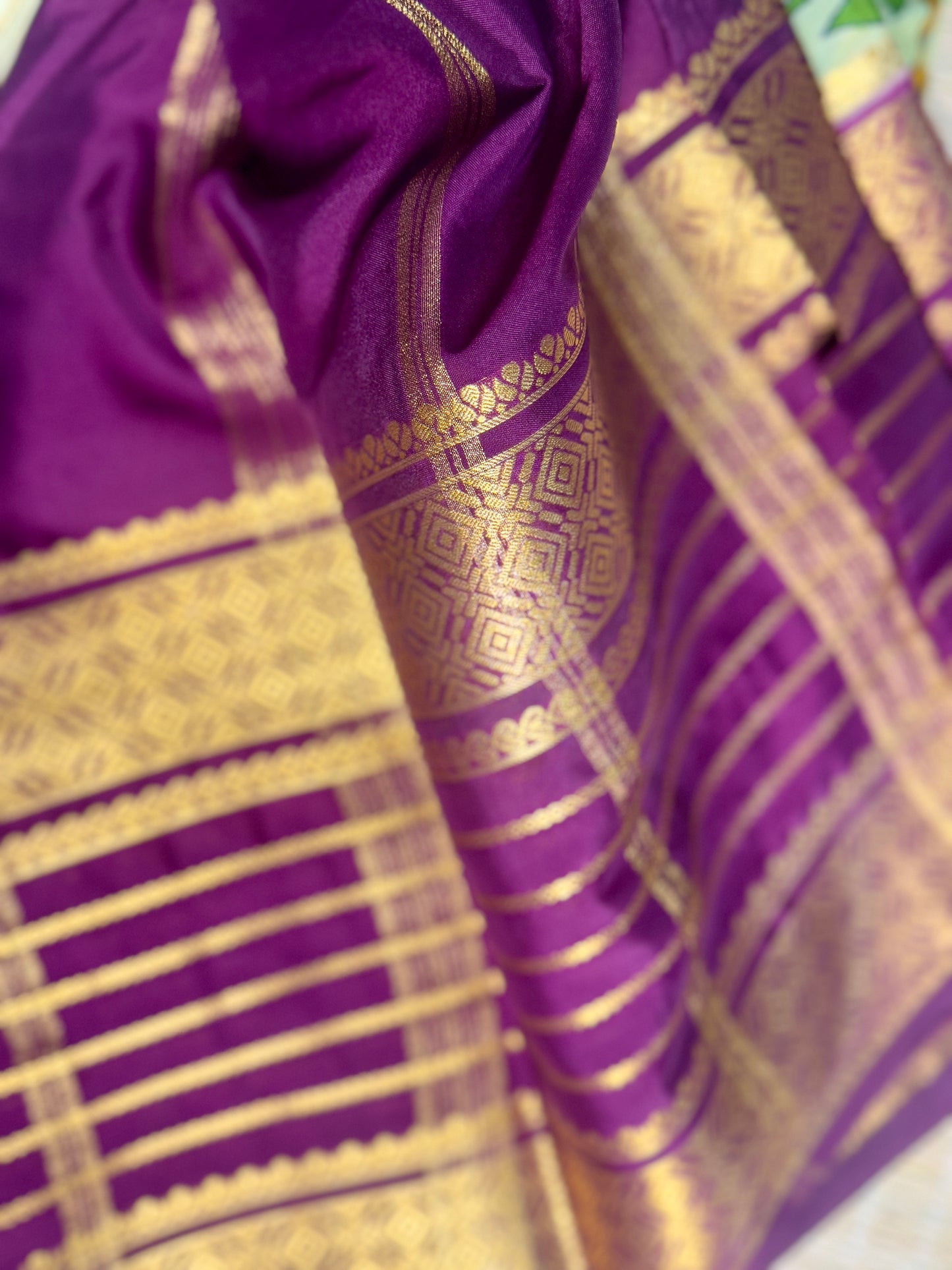 Light Sea green Mysore silk Crepe Saree in Meenakari work with Bentex Border
