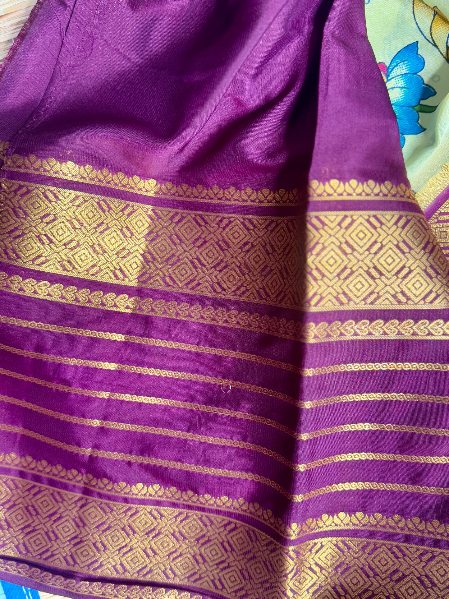 Light Sea green Mysore silk Crepe Saree in Meenakari work with Bentex Border