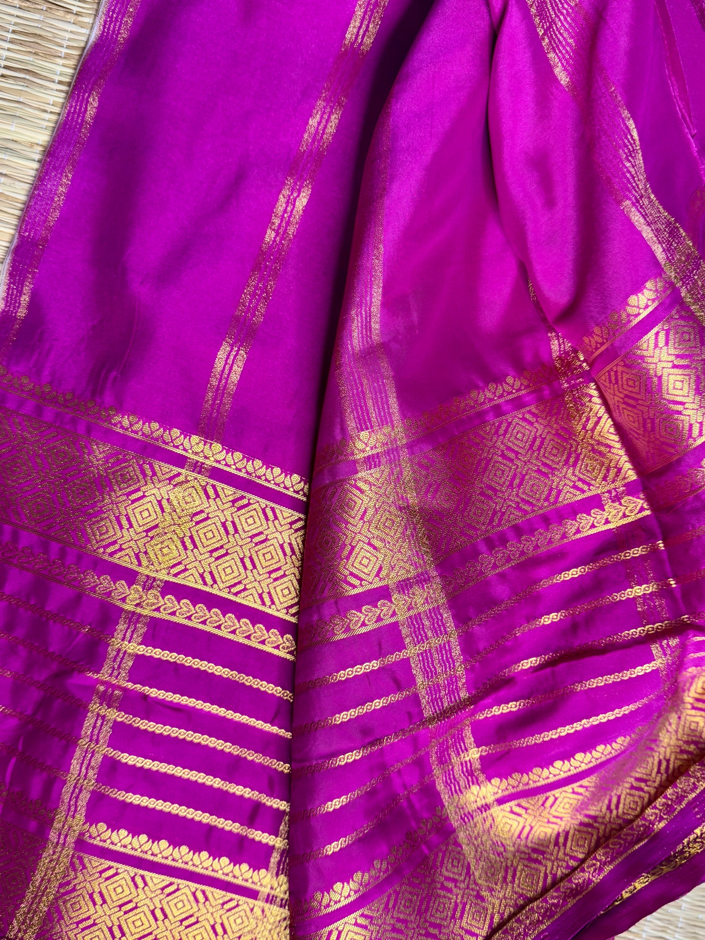 Off White Mysore silk Crepe Saree in Meenakari work with Bentex Border