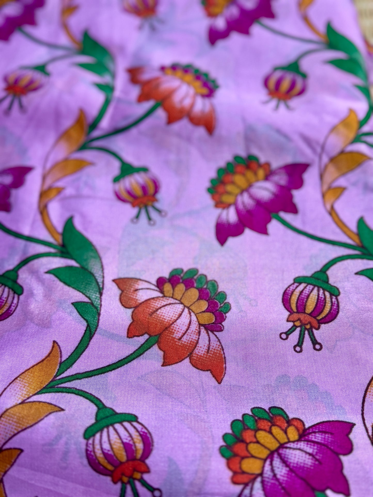 Lavender Mysore silk Crepe Saree in Meenakari work with Bentex Border