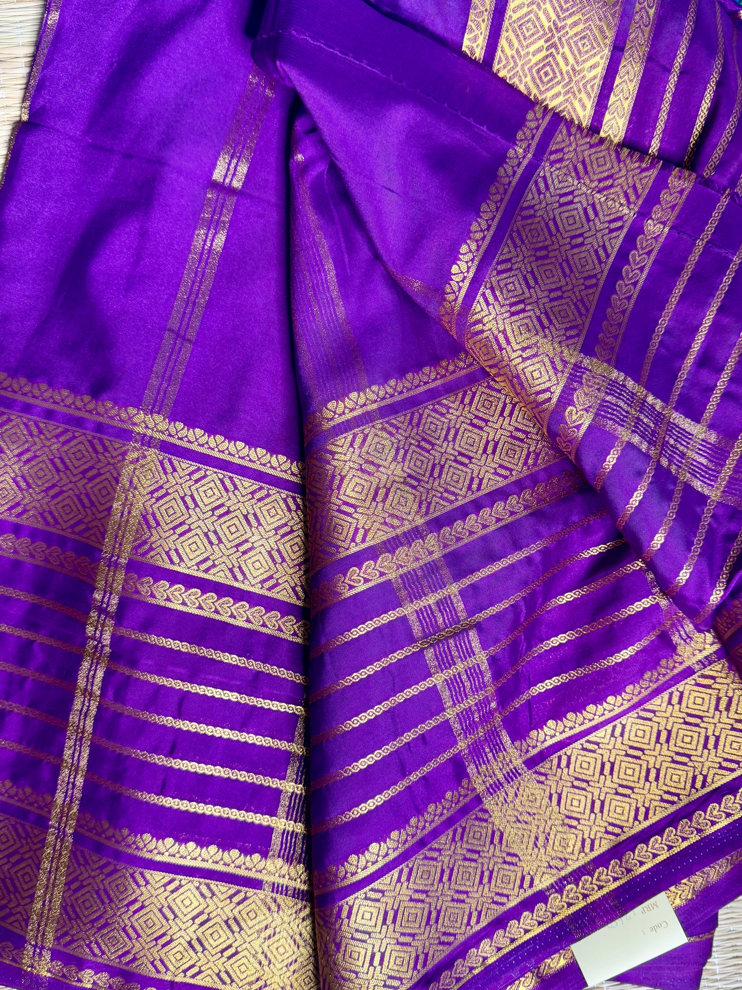 Blue Mysore silk Crepe Saree in Meenakari work with Bentex Border