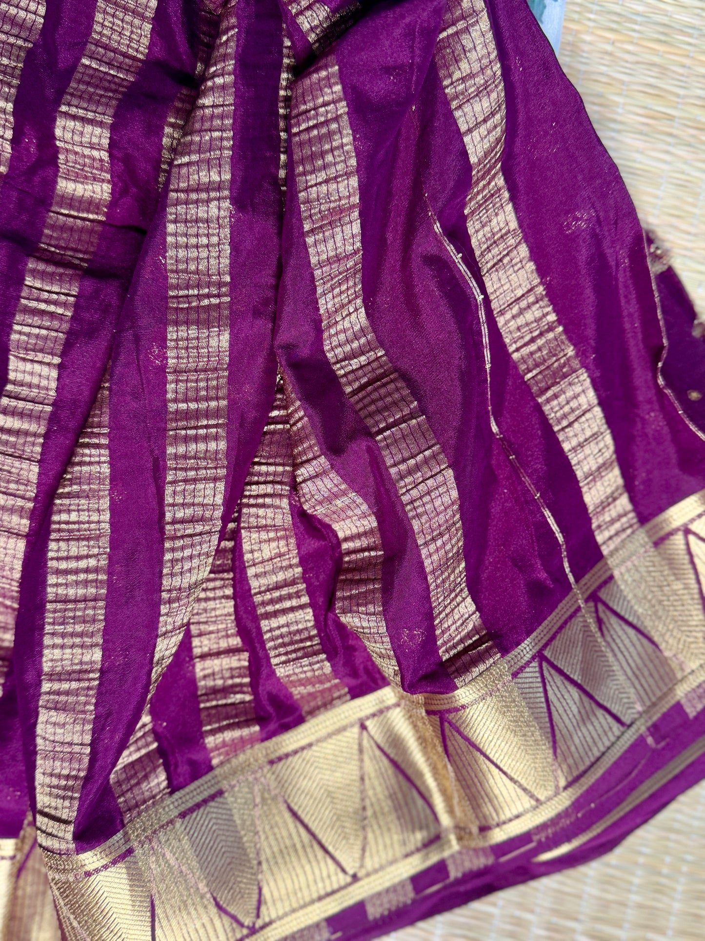 White & Magenta Half & Half Kalamkari Mysore silk crepe