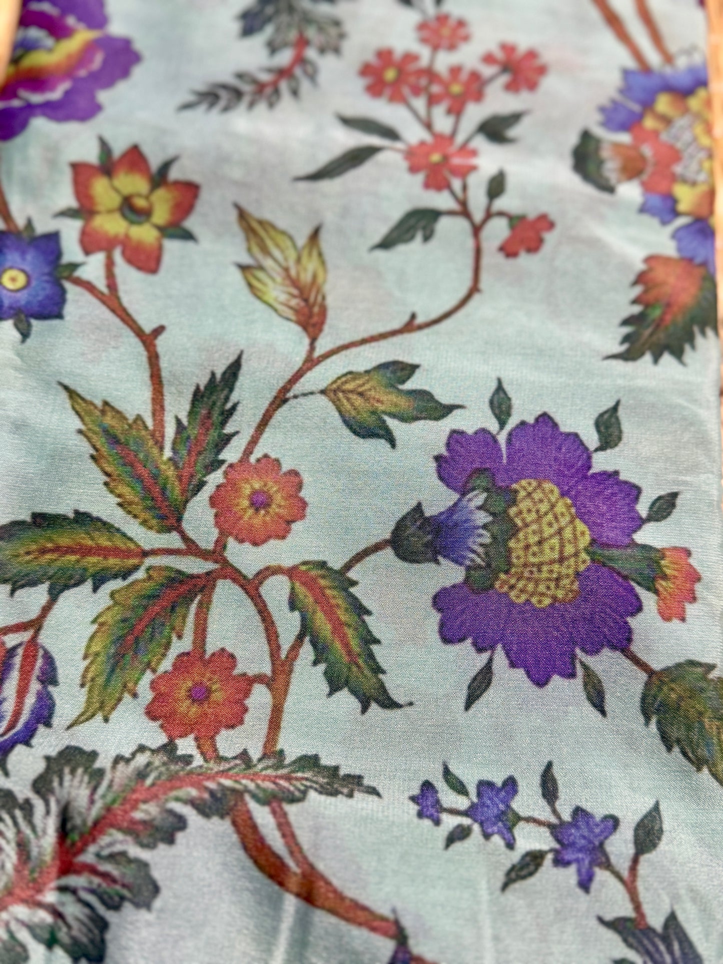 Teal blue & Purple Half & Half Kalamkari Mysore silk crepe