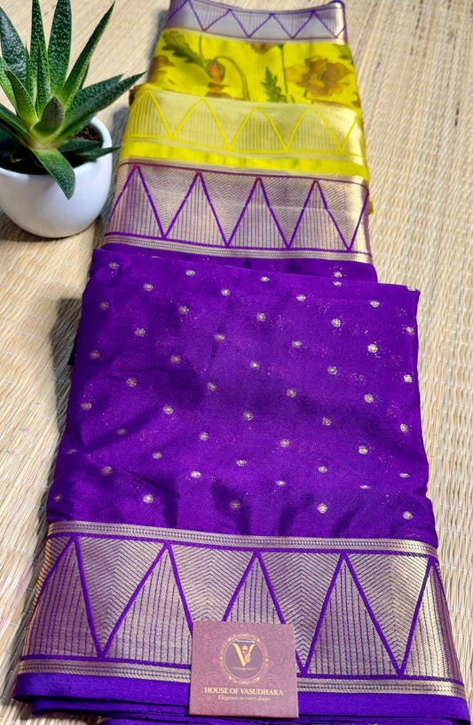 Yellow & Purple Half & Half Kalamkari Mysore silk crepe