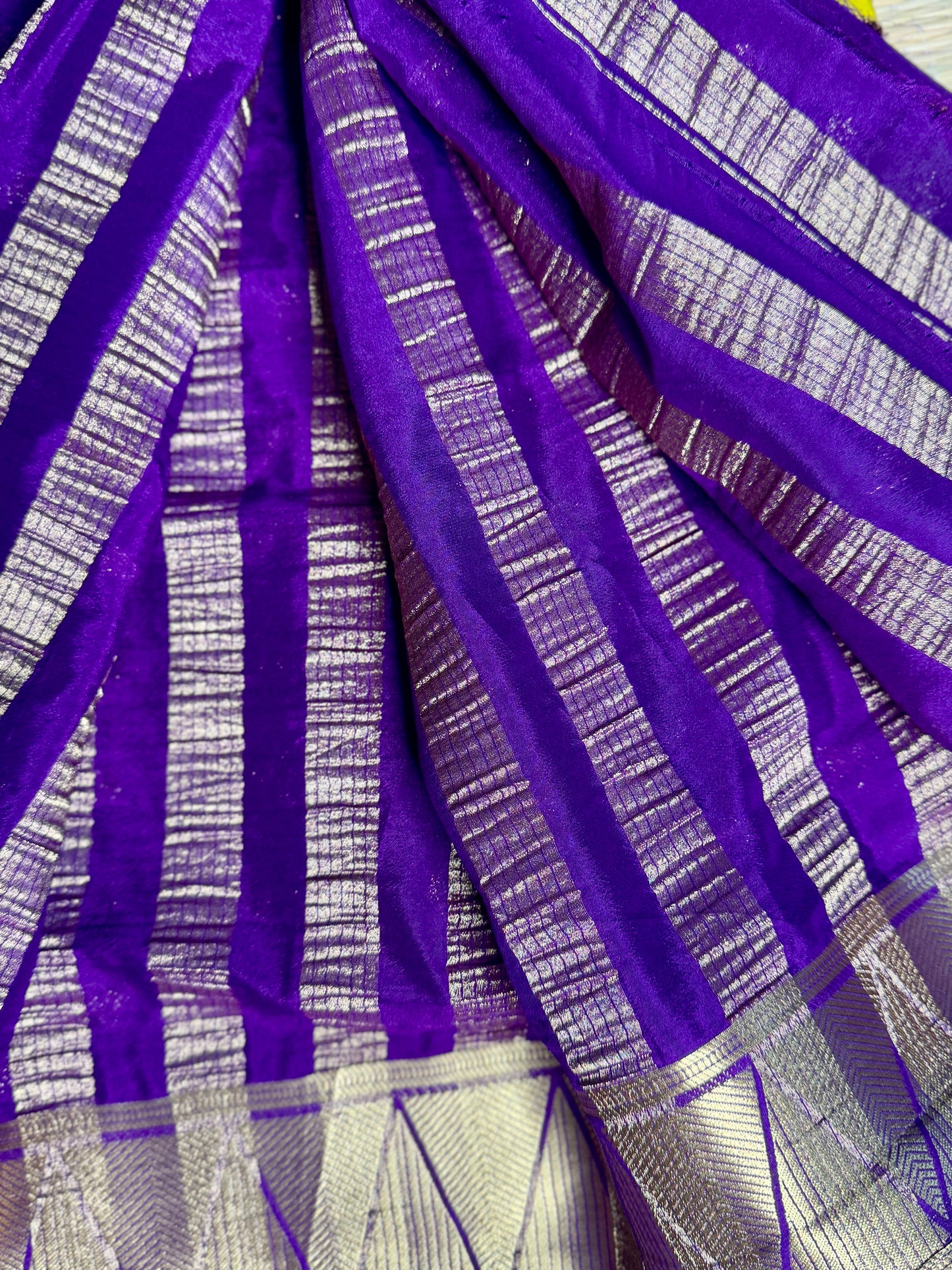 Yellow & Purple Half & Half Kalamkari Mysore silk crepe
