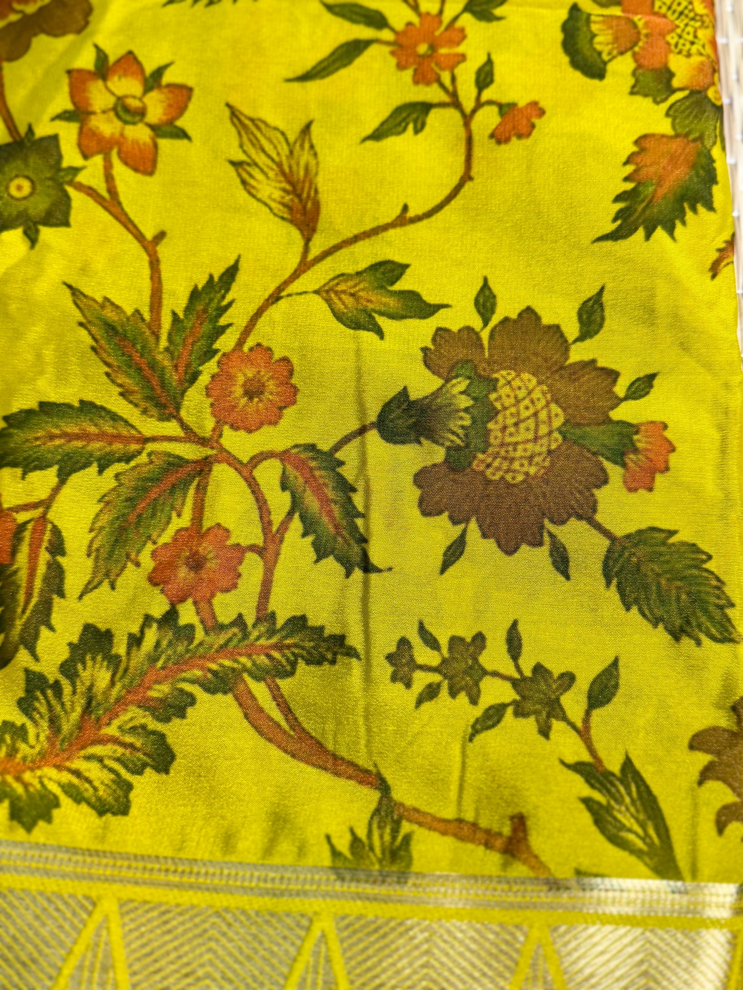 Yellow & Purple Half & Half Kalamkari Mysore silk crepe