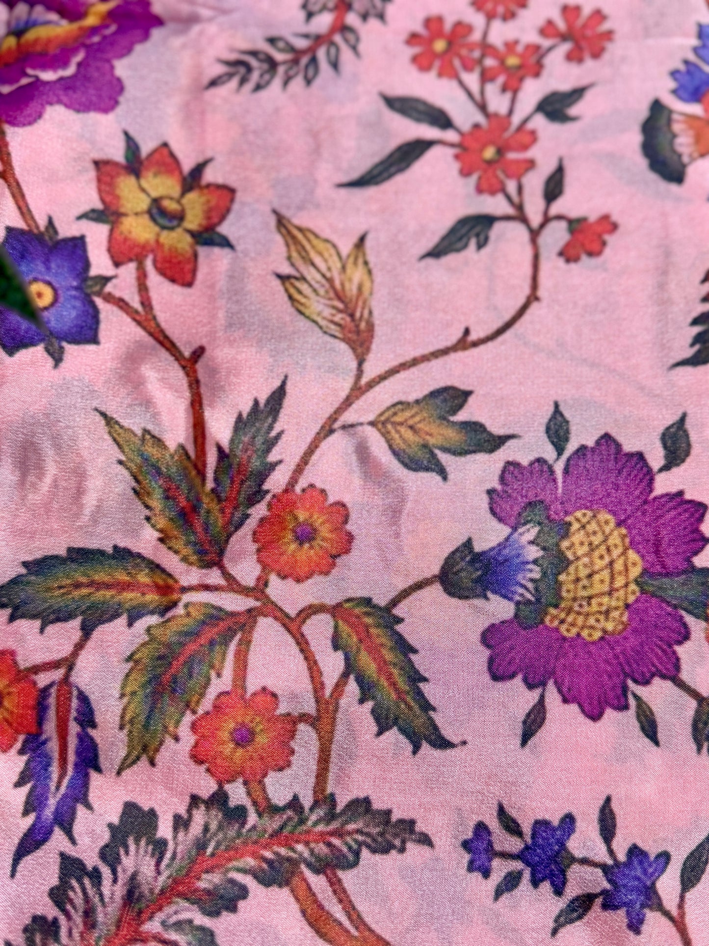 Magenta & Baby Pink Half & Half Kalamkari Mysore silk crepe