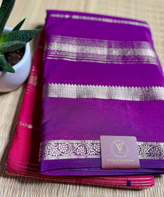 Pink and Purple Half & Half Striped Mysore silk crepe