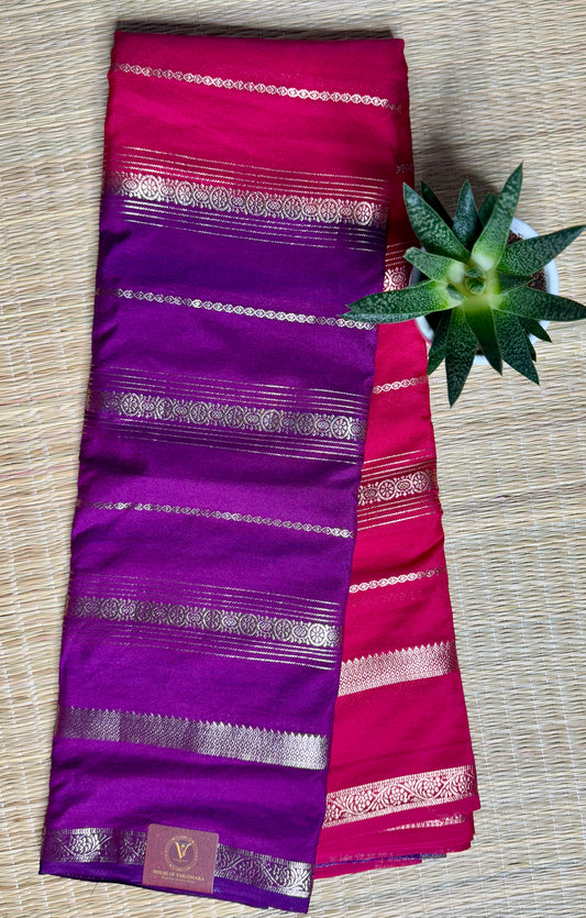 Pink and Purple Half & Half Striped Mysore silk crepe