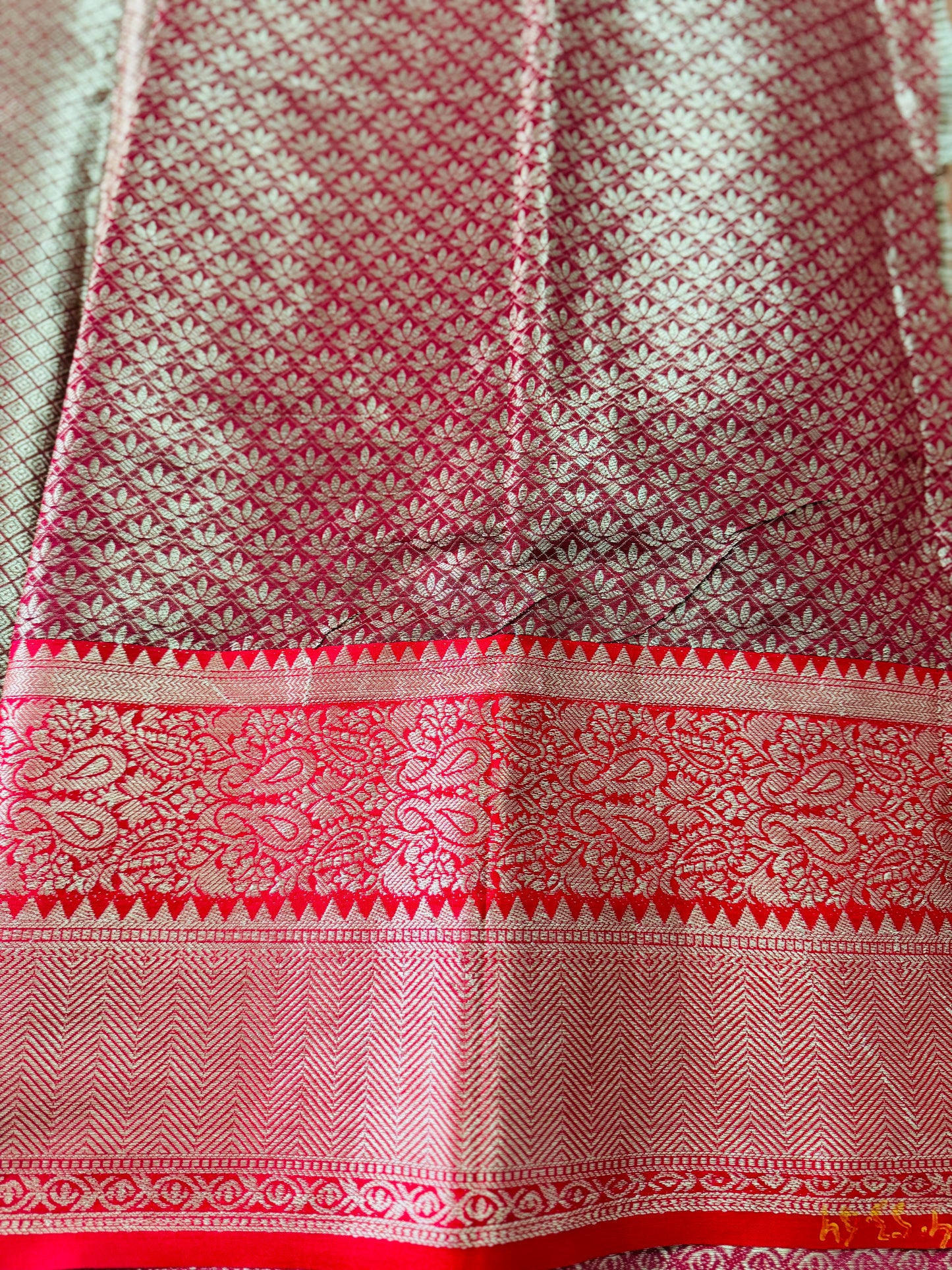 Grey & Red pure Banarasi silk saree