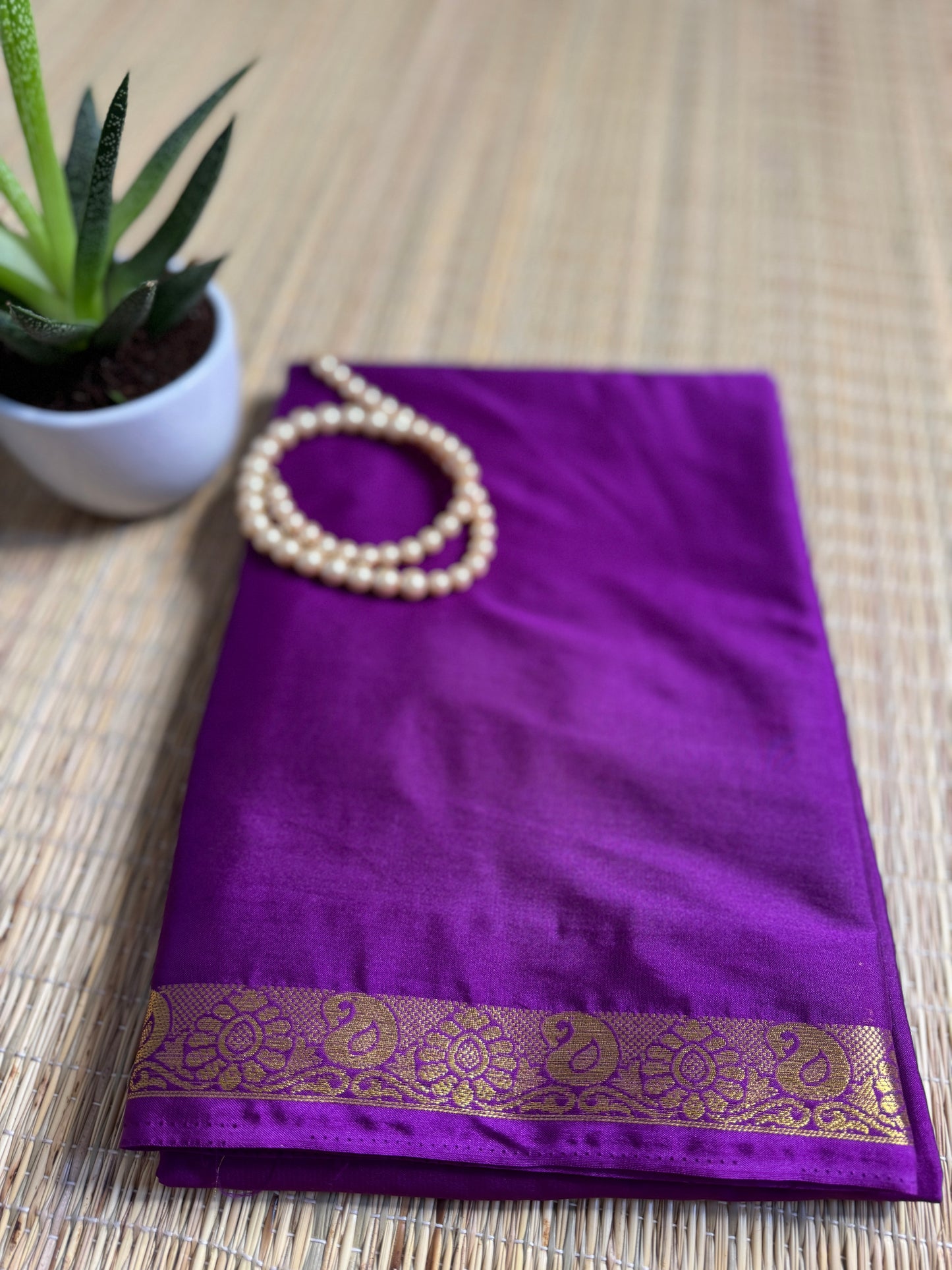 Purple Semi Crepe Silk Saree with Mango Zari Border