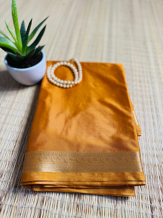 Mustard yellow Semi Crepe Silk Saree with Mango Zari Border