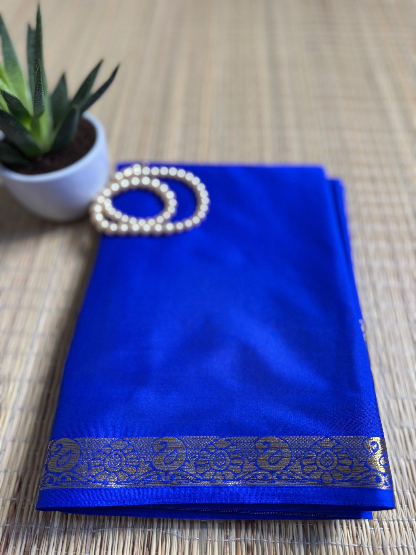 Royal Blue Semi Crepe Silk Saree with Mango Zari Border