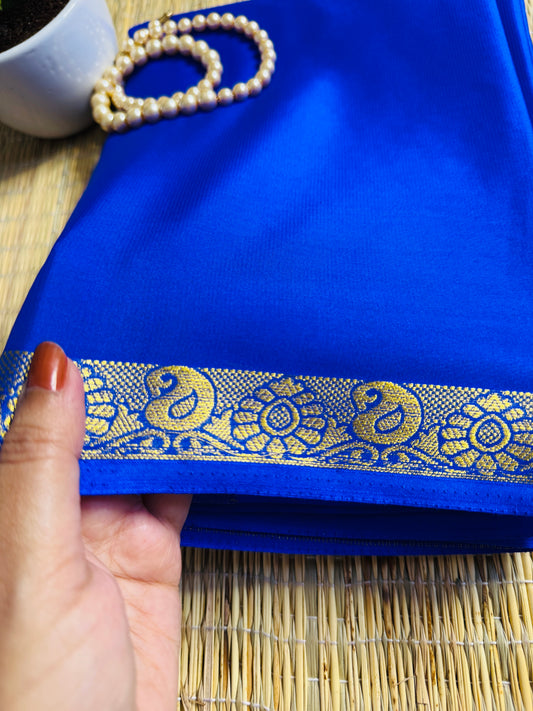 Royal Blue Semi Crepe Silk Saree with Mango Zari Border