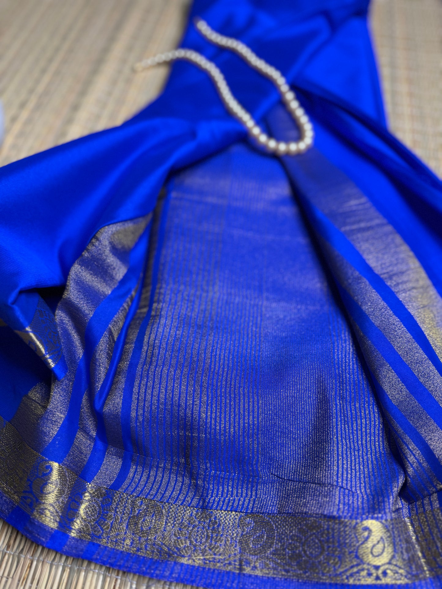 Royal Blue Semi Crepe Silk Saree with Mango Zari Border