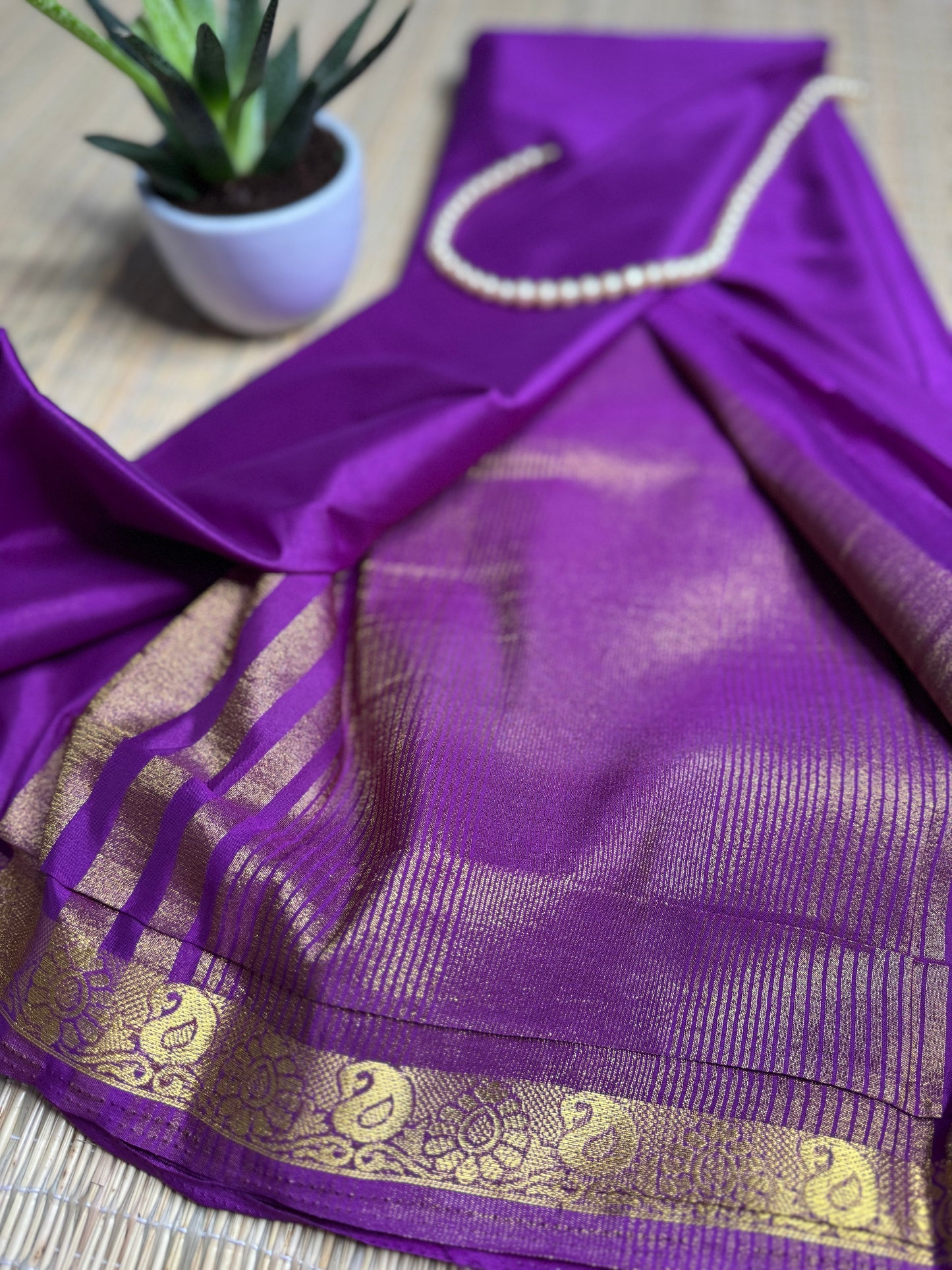 Purple Semi Crepe Silk Saree with Mango Zari Border