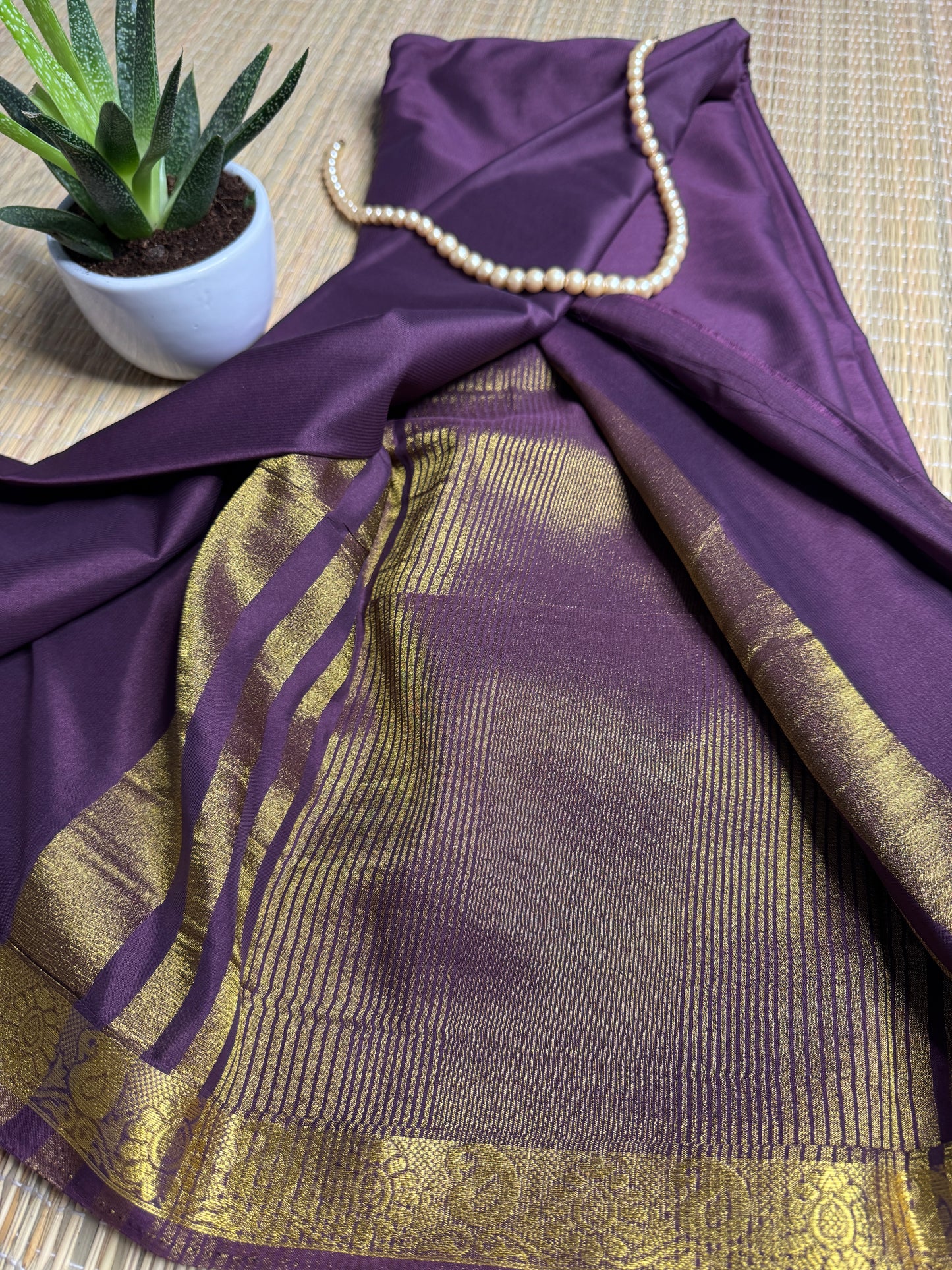 Brown Semi Crepe Silk Saree with Mango Zari Border