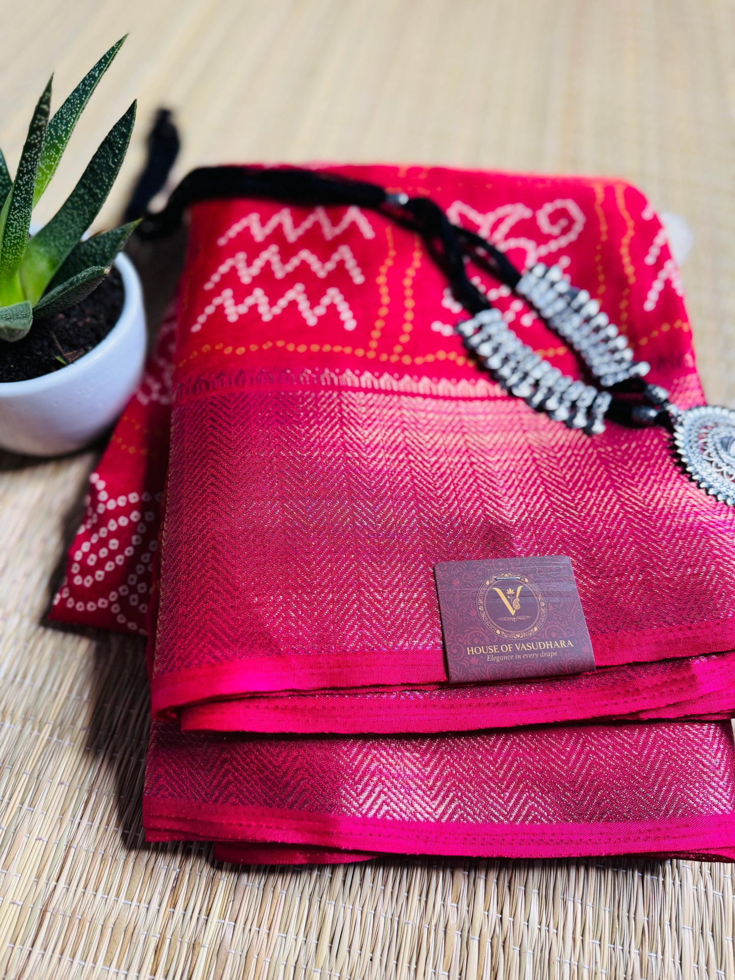 Pink Bandhani Silk Saree with Zari Border